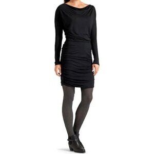 Athleta Solstice Cowl Ruched Dress Womens Small Draped Black Neutral Comfort